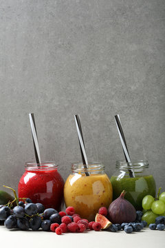 Fruits smoothie in glass jar