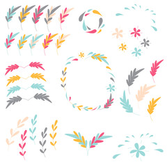 Illustration of decorative design elements. Leafs, flowers.