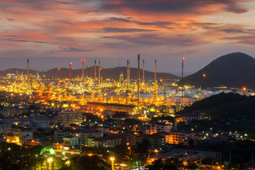 petrochemical industrial plant at twilight.