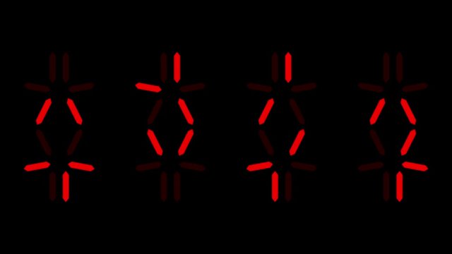Predator countdown, digital clock with alien numbers separated - 4k 30fps loop - red on black background