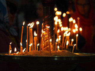 burning candles in the temple, prayer