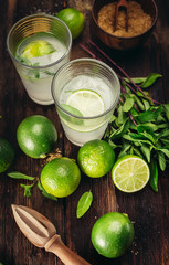 Mojito cocktails with lime and mint