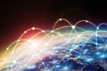 Fototapeta na wymiar Global network and data exchange over the world