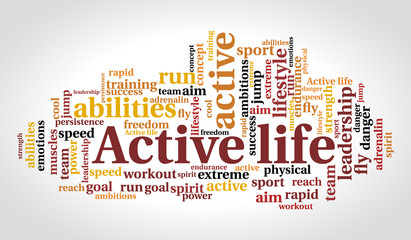 Active lifestyle word cloud, sport concept, vector illustration