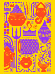 Happy Durga Puja festival background kitsch art India