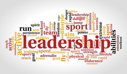 Leadership word cloud, sport concept, vector illustration