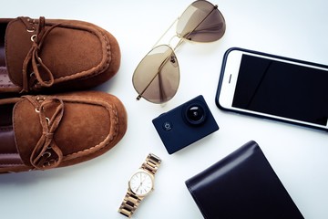 travel set; shoes,watch,sunglasses,moblie,wallet,camera
