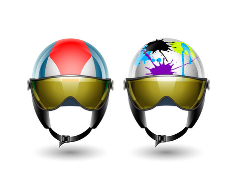 ski, snowboard, buke helmets design collection on white backgrou
