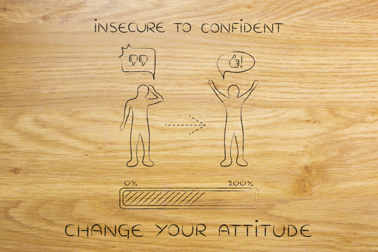 insecure to confident: changing attitude, progress bar & comic b