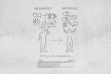 from pessimist to optimist: man changing reaction