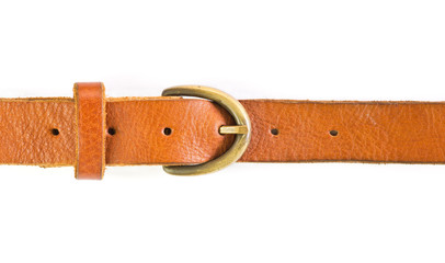 old leather belt on white