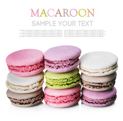 Colorful macaroon cake in a row isolated not a white background