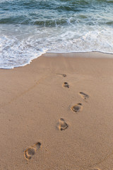 Fototapeta na wymiar Footprints on the sand beach