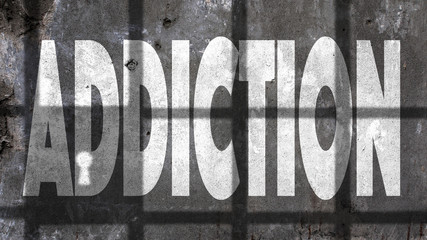 Addiction Written On A Wall With Jail Bars Shadow