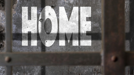 Home Written On A Wall With Jail Bars Shadow