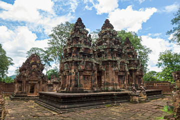 Fototapeta na wymiar Banteay Srei Temple main structures, Siem Reap, Cambodia.