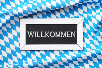 Bayerische Flagge & Tafel - Willkommen
