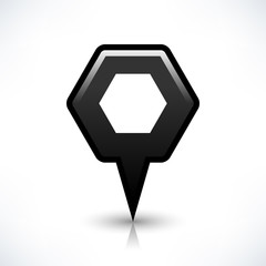 Black blank map pin sign hexagon location icon