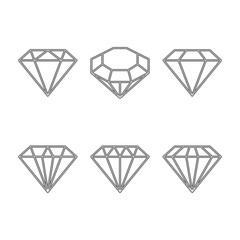 Diamond set icon. Vector Illustration. Shiny crystal sign. Brilliant stone. Black stroke isolated on white background. Fashion modern design. Flat element. Symbol gift, jewel, gem or royal, rich.