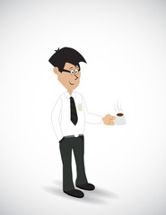 cartoon businessman carry a cup of coffee