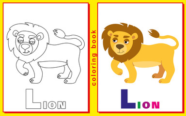 Coloring Book for Kids with letters and words. Litter L. lion. v