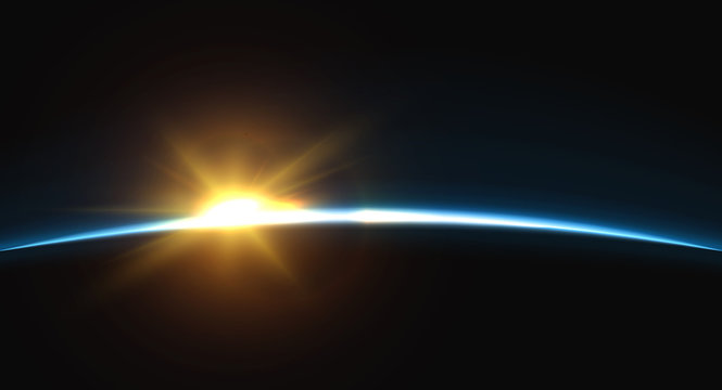 Planet earth sunrise.. Globe Horizon atmosphere. view of the earth from orbit of the planet . Background of the earth from space vector illustration