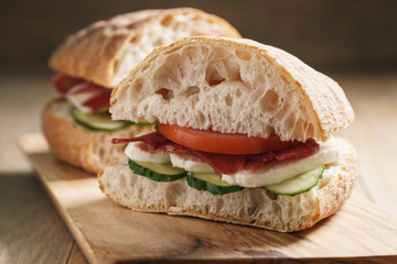 italian sandwich with speck and mozzarella