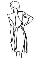 vector art sketching beautiful young woman on white background.