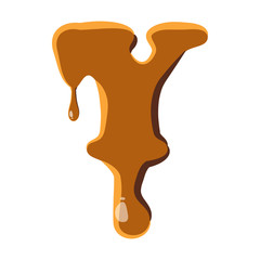 Letter Y from caramel icon isolated on white background. Alphabet symbol