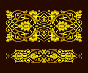 Gold floral patterns in ethnic national style of Uzbekistan, Asia. Vector illustration.