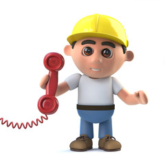 3d Construction worker answer the phone