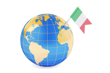 Italian pin flag on globe map, 3D rendering