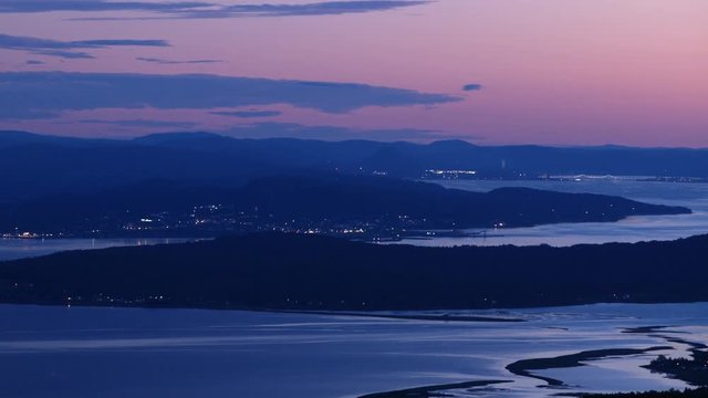 Mountains and Border Between Quebec and New-Brunswick during Sunset from High Point of View