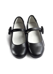 Pair of black shoes for girl on white background