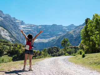woman hiker and cirque de Gavarnie