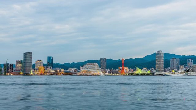 Kobe, Japan port skyline time lapse.