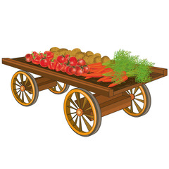 Wooden cart with vegetables