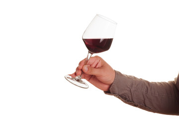 Male hand with red wine glass