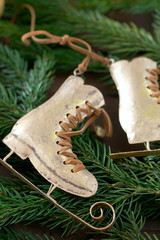 Christmas Decoration on dark brown wooden background