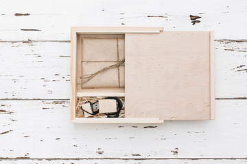 Vintage Handmade gift in wooden box and 
flash drive. wedding gift