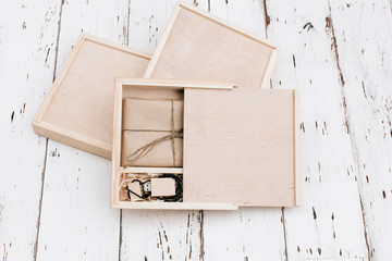 Vintage Handmade gift in wooden box and 
flash drive. wedding gift