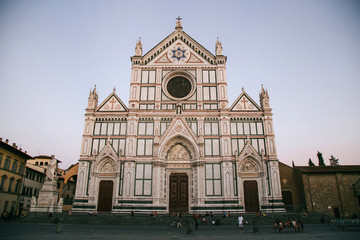 Santa Croce basilica (Basilica of the Holy Cross) after sunset, Florence, Italy