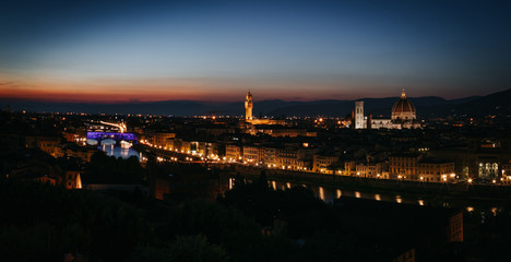 Fototapeta na wymiar Florence evening sunset cityscape skyline panorama with Duomo, ponte Vecchio.