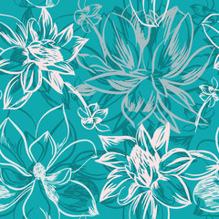Vector seamless pattern with hand-drawn ink flowers