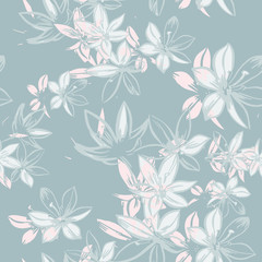 Vector seamless pattern with hand-drawn ink flowers