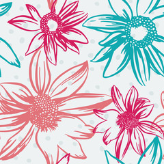 Fototapeta na wymiar Vector seamless pattern with hand-drawn ink flowers