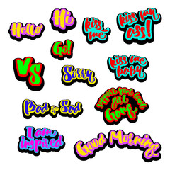 Vector illustration of comic patch text signs, stickers