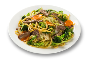 Thai food Pad thai , Stir fry noodles with shrimp, meat and vegetables
