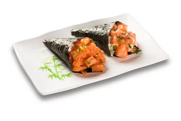 Fotobehang Sushi temaki Salmon isolated on white background © paulovilela
