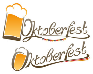 The inscription of the word Oktoberfest with a glass of beer; Type design of title-name of german Beer Festival; Vector Eps8